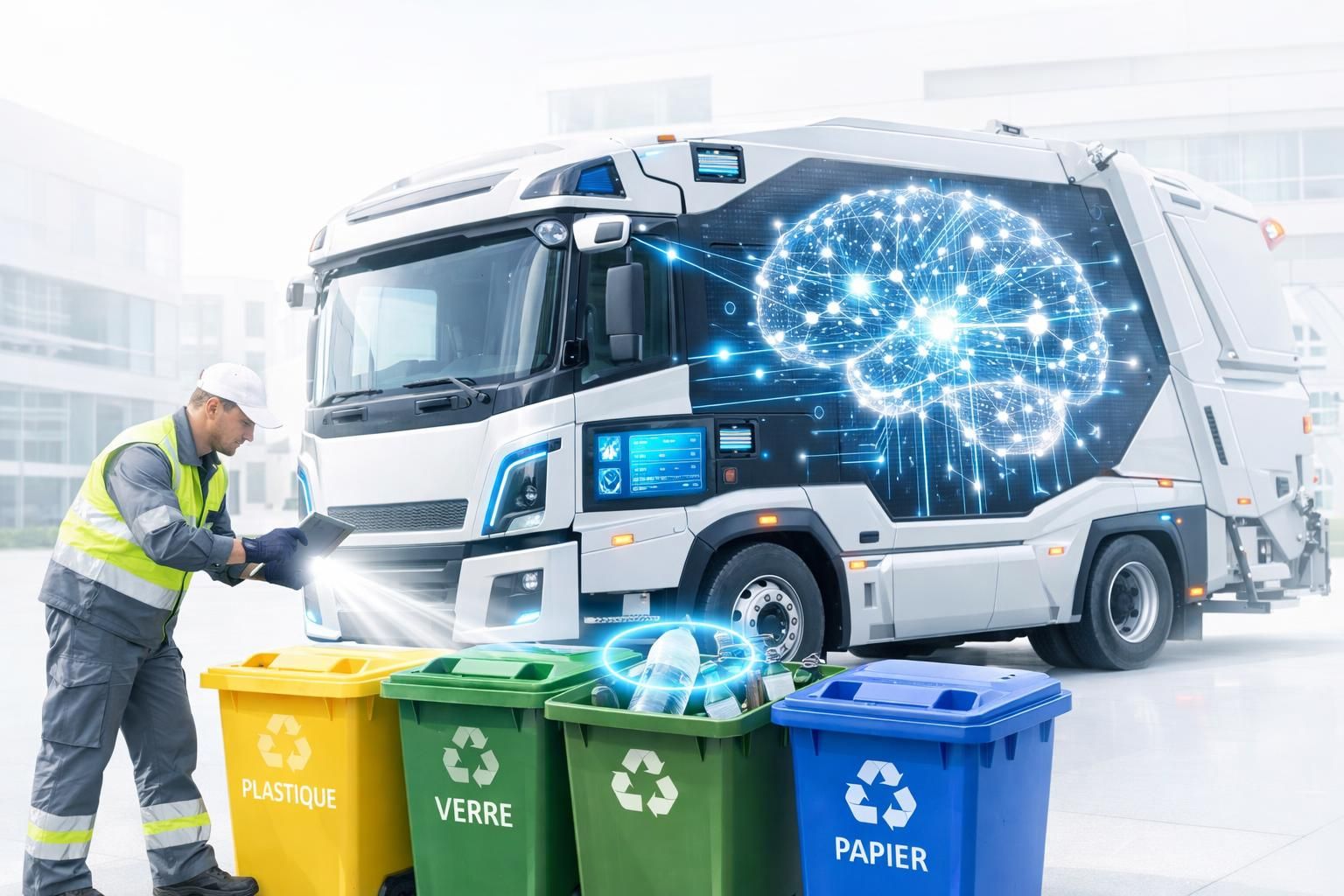 découvrez un camion benne innovant équipé d'une intelligence artificielle avancée pour détecter et corriger les erreurs de tri des déchets, améliorant ainsi l'efficacité du recyclage et la protection de l'environnement.