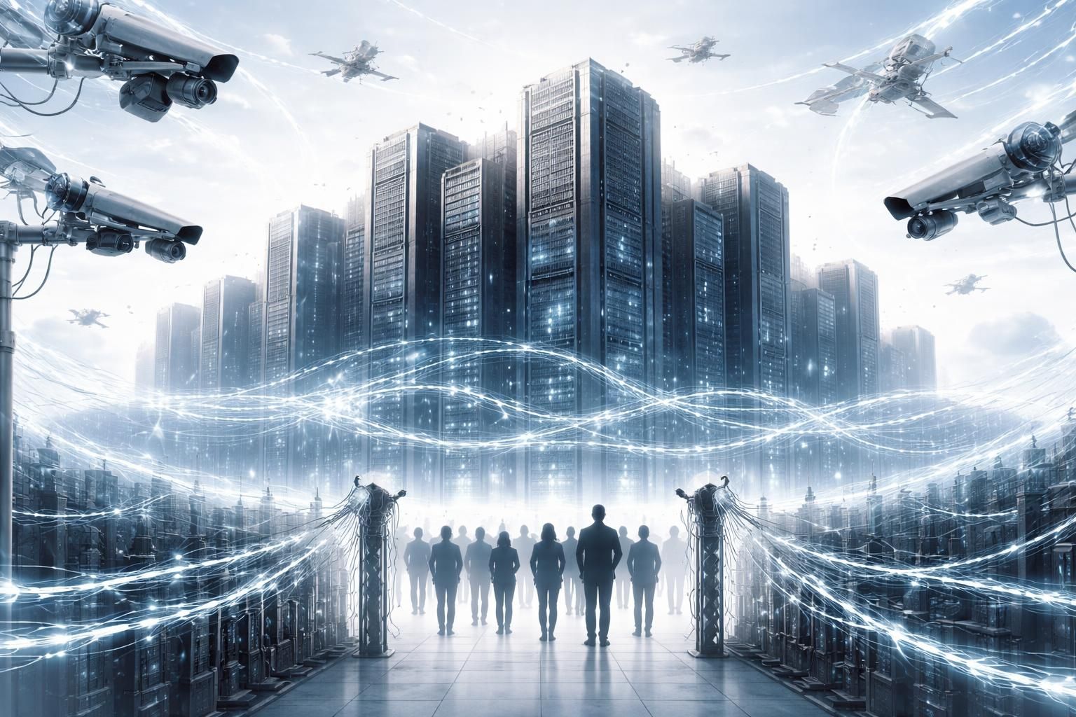 analyse des enjeux croissants de la surveillance par les grandes entreprises technologiques et leur possible transformation en un complexe militaro-industriel numérique influent.