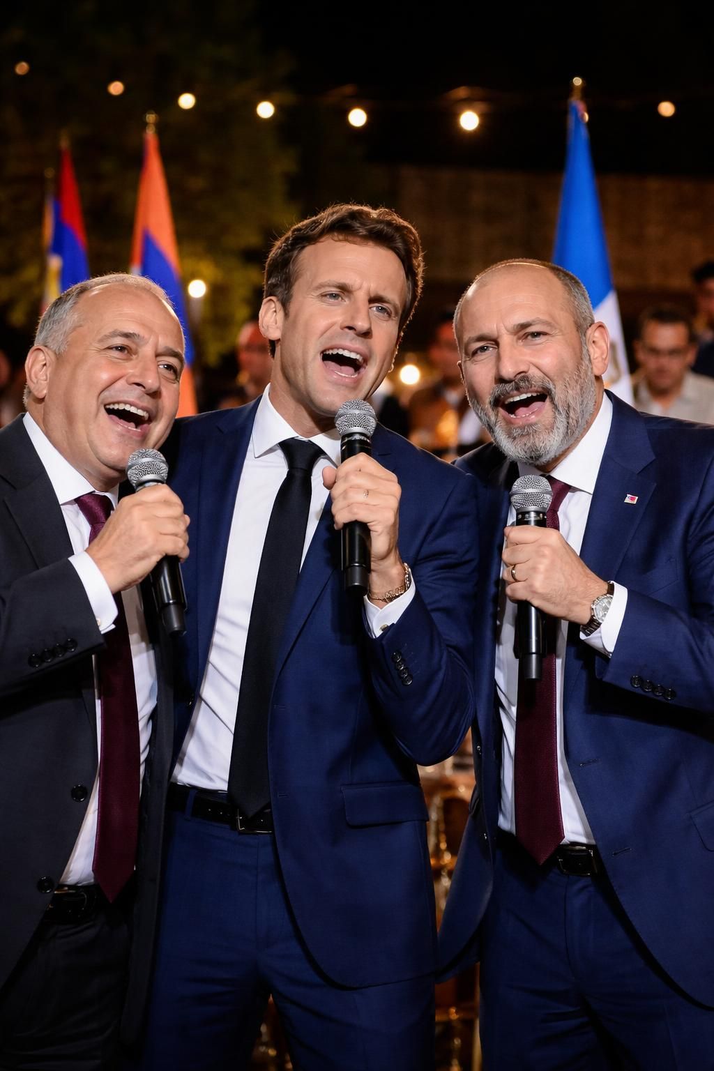 emmanuel macron chante « la bohème » de charles aznavour en présence du président et du premier ministre arméniens, un moment fort symbole d'amitié culturelle entre la france et l'arménie.