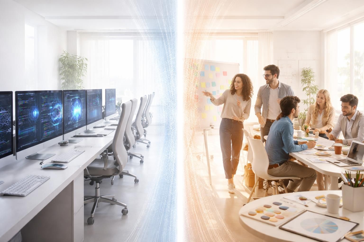 explorez comment l'intelligence artificielle dans les médias accentue la polarisation entre tâches automatisables et métiers humains, et ses implications sur le futur du travail.
