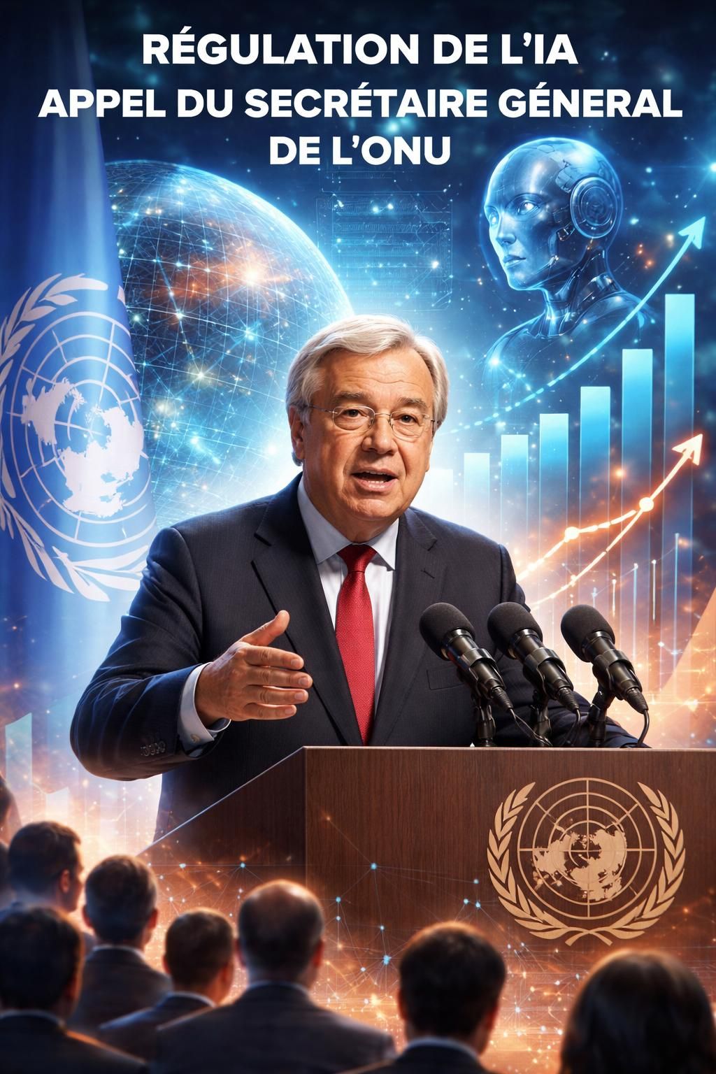 le secrétaire général de l'onu appelle à une régulation internationale de l'intelligence artificielle pour protéger l'avenir de l'humanité et garantir un usage responsable de cette technologie.