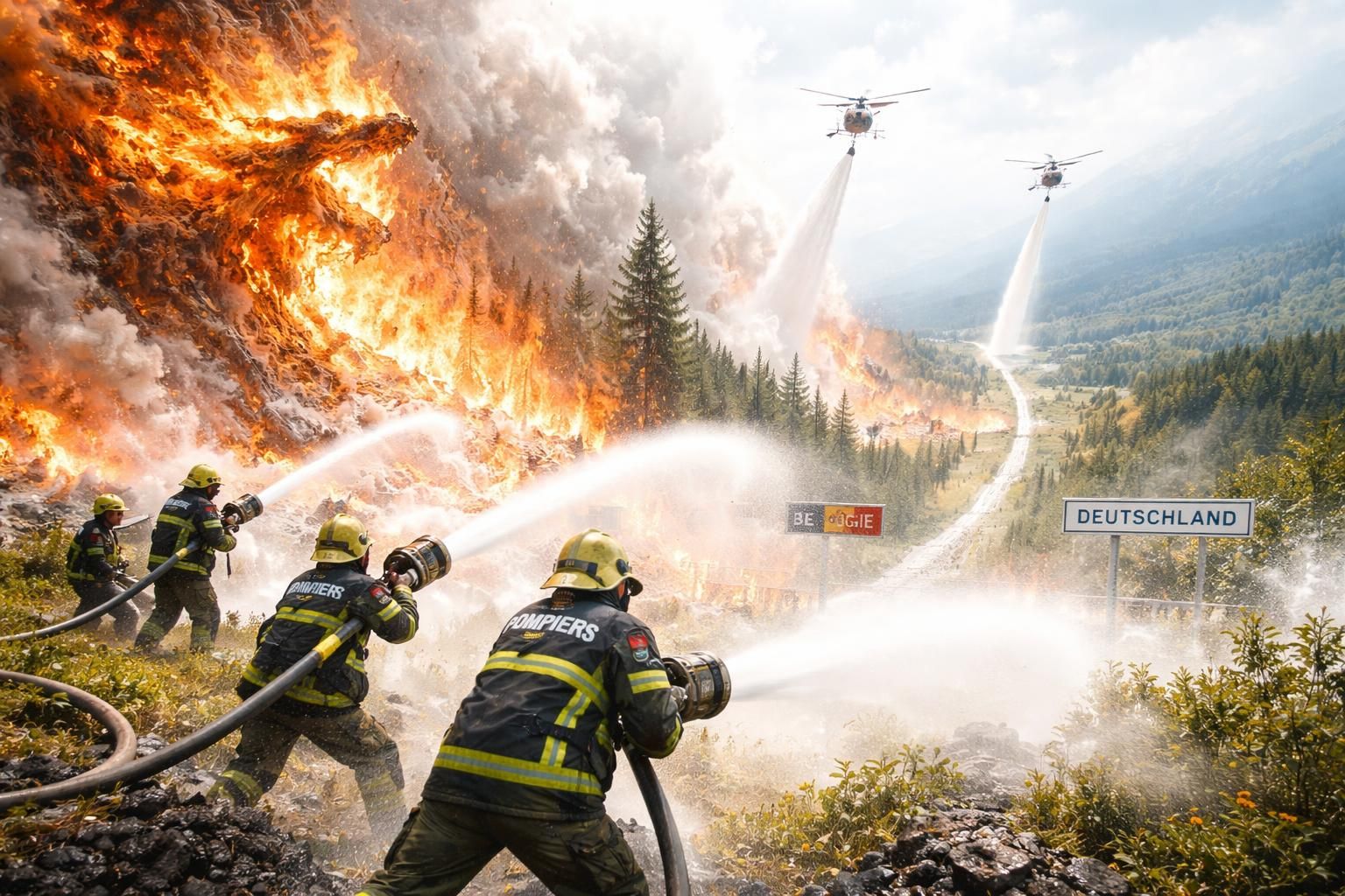 la belgique mobilise d'importants moyens pour combattre un incendie massif qui risque de traverser la frontière allemande, menaçant les régions voisines.