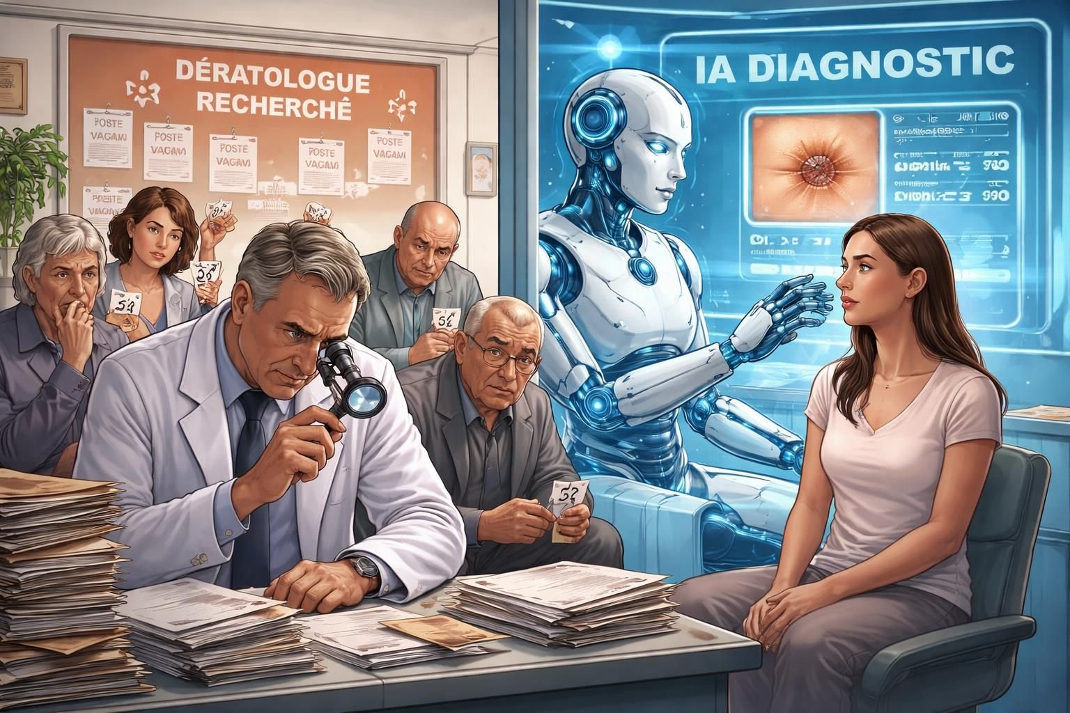 découvrez comment les dermatologues face à la pénurie de spécialistes choisissent de privilégier la collaboration et l'humanisme avec l'aide de l'intelligence artificielle pour améliorer les soins.