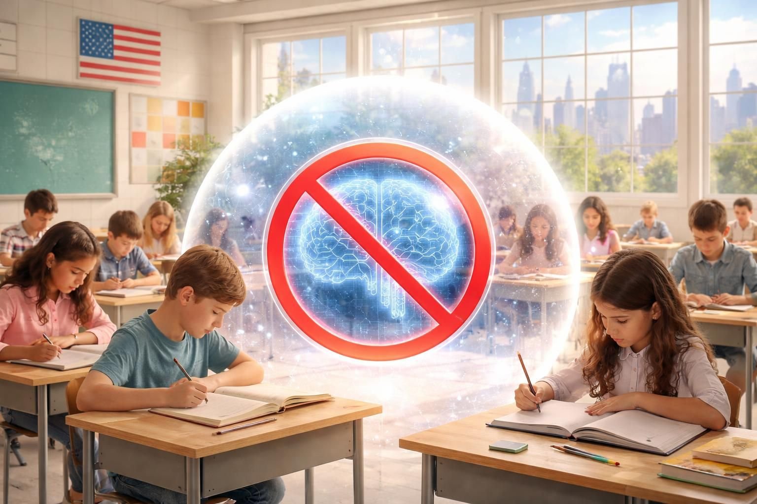 new york interdit l'utilisation de l'intelligence artificielle dans les classes jusqu'au lycée pour préserver l'apprentissage traditionnel et assurer l'équité éducative.