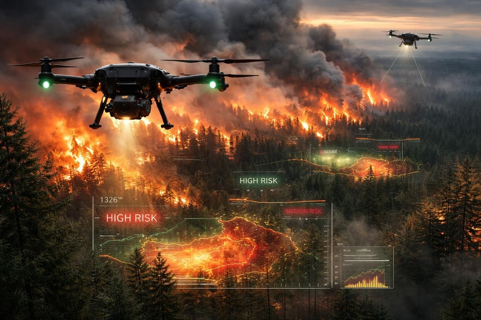 découvrez comment l'intelligence artificielle et les drones s'allient aux pompiers pour transformer la prévention et la lutte contre les feux de forêt, offrant des interventions plus rapides et efficaces.