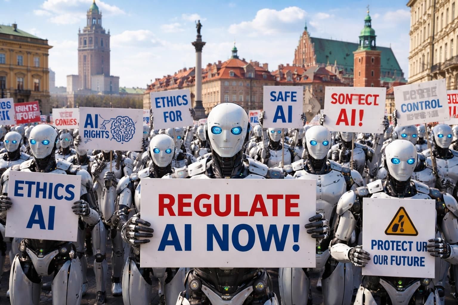 en pologne, environ une trentaine de robots participent à un défilé inédit pour protester contre l'essor de l'intelligence artificielle, soulignant les inquiétudes face à cette technologie.