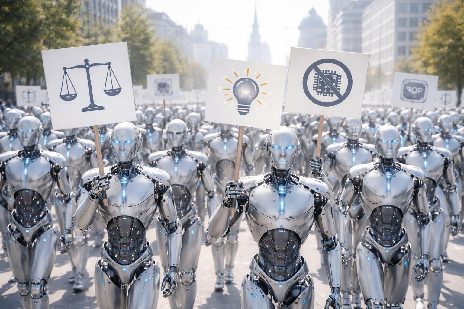 en pologne, une trentaine de robots participent à un défilé pour protester contre l’intelligence artificielle, soulignant les inquiétudes face à l'automatisation croissante.